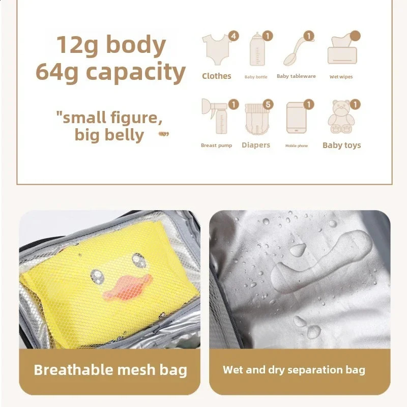 Large Capacity Multifunctional Waterproof One-shoulder Mummy Bag Cartoon Bear Portable Fashion Mummy Bag Outdoor Travel 250319