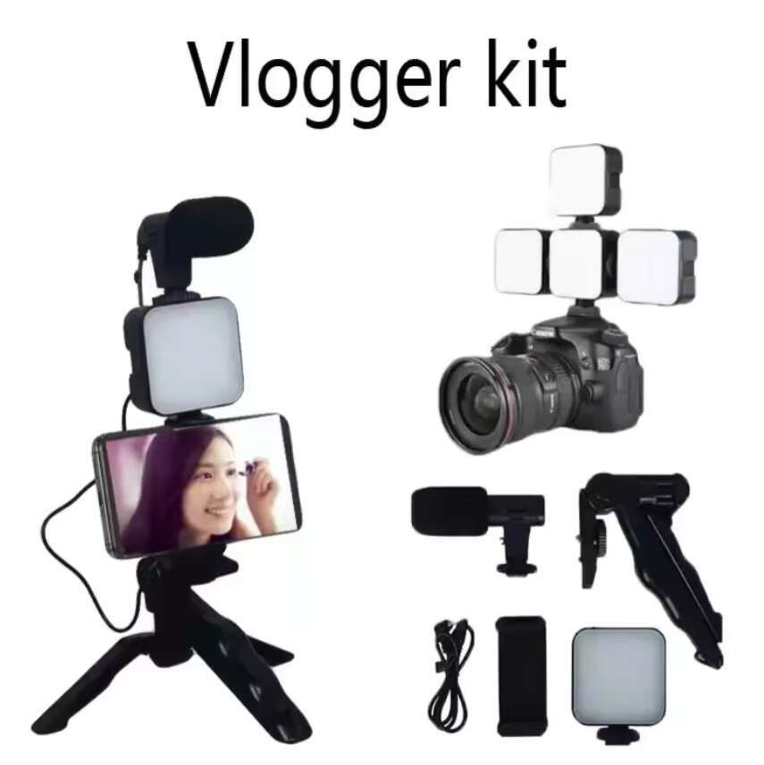 Newest LED Light Microphone Selfie Stick Octopus Tripod Video Kit for Phone & Camera Photography