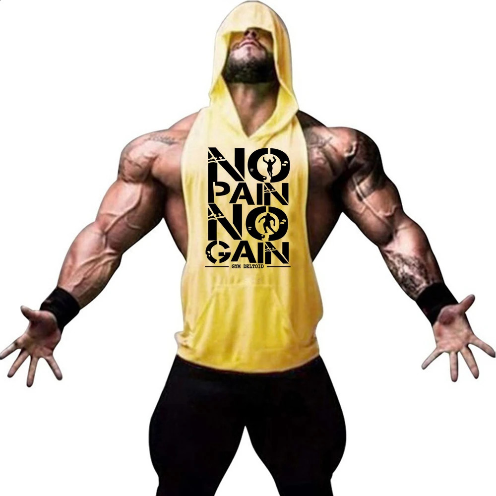 Gym Clothing Mens Bodybuilding Hooded Tank Top Cotton Sleeveless Vest Sweatshirt Fitness Workout Sportswear Tops Male Suspenders 250319