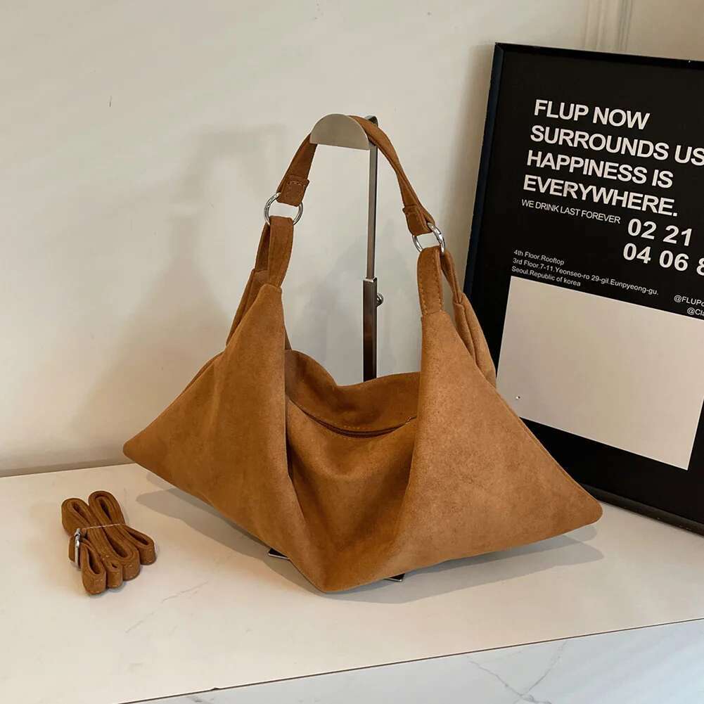 Women Tote Shoulder Bag Large Capacity Faux Suede Handbag Retro Casual Ladies Satchel For Shopping Travel Work