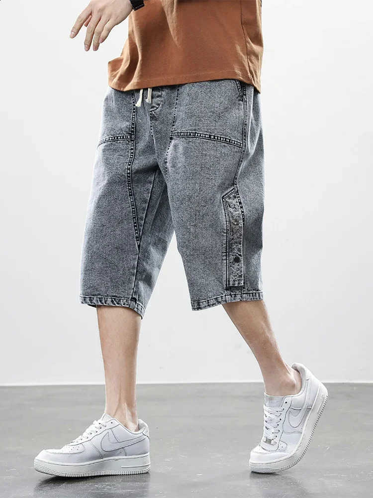 Summer mens jeans denim Breeches casual shorts washed cotton brushed straight open top pants large size 8XL 250317
