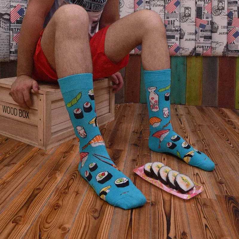 Mens socks pure cotton jacquard animal sushi fun socks cartoon business dresses staff socks wedding gifts Sokken X250319