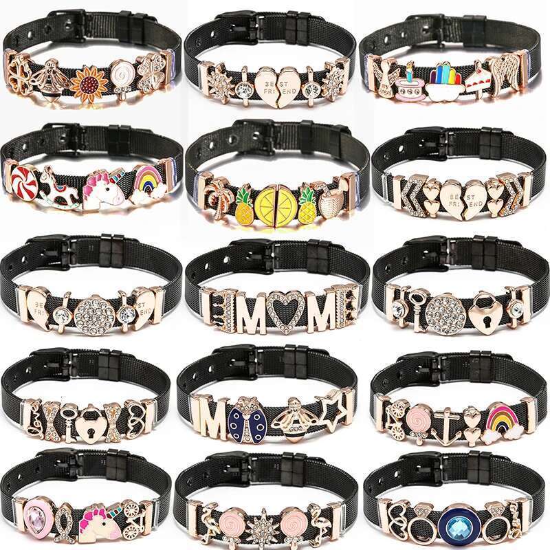 10mm Black Color Unicorn Rainbow Beads Charm Bracelets DIY Mesh Keeper Bracelet Bangle Pulseras Mujer For Women Men Jewelry Gift