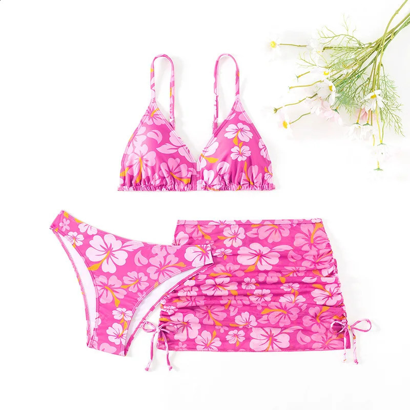 8-14years Kids Swimsuit Fashion Girl Printed three Pieces Swimsuit Swimming Suit Monokini Beach Bathing Suit 250319