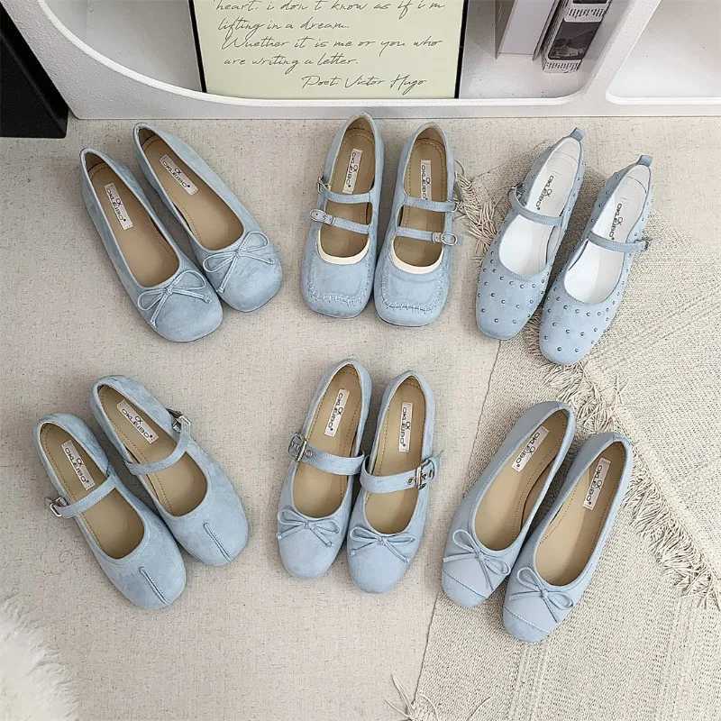 Blue Apartment Mary Janes Womens Shoes Spring and Autumn Casual Buckle Loafers Elegant Bow Ballet Womens ShoesXJ250319