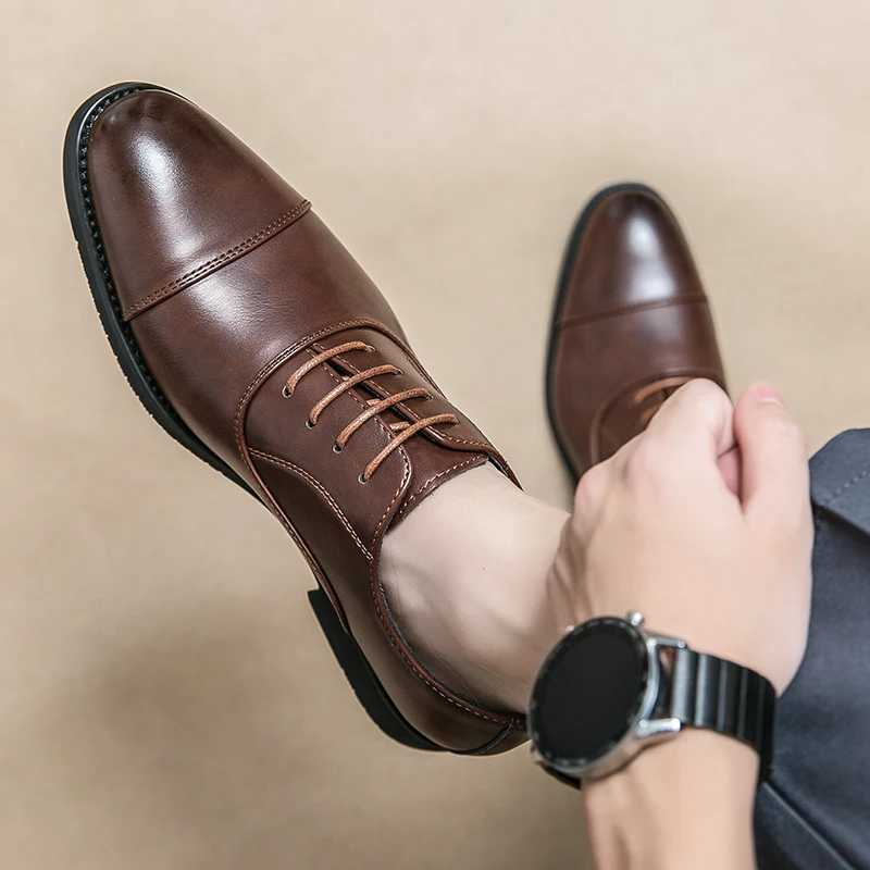 New Men Dress Shoes Luxury Brand Business Leather Shoes for Mens Comfortable Pointed Social Shoe Male Black Casual Wedding ShoesXJ250319