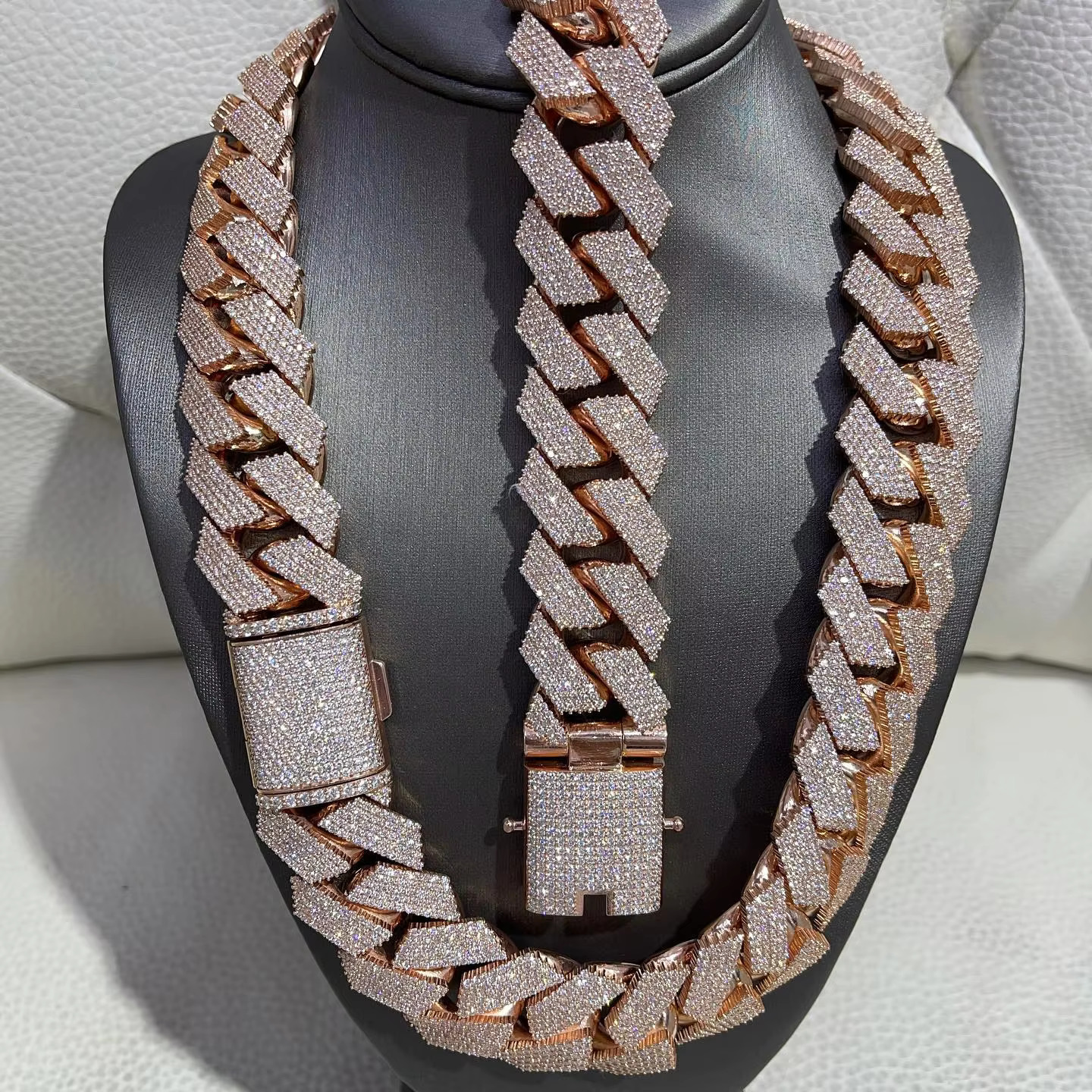 Fully Iced MOISSANITE 20mm X 22 Miami Cuban Link Hip Hop Chain Rose Gold Plated Multi Size Available Featuring Diamond Sale!