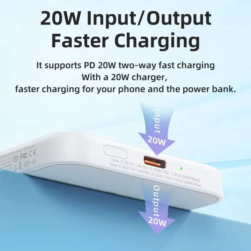10000mah Portable Bank Powerbank Ultra Slim Fast Charging 20W Type C Output Wireless Magnetic for Mobile Devices