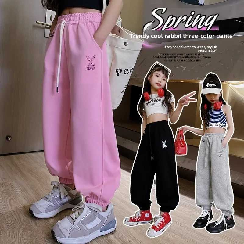 Fashionable and loose sports pants suitable for girls spring/autumn childrens pants fashionable childrens harem pants autumn seriesT250318