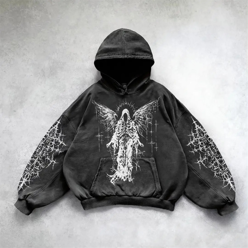 Harajuku hoodie skull y2k tops oversized sweatshirt goddess print hoodies women goth couples goth streetwear gothic clothes 250318