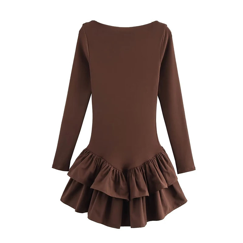 Willshela Womens Fashion Solid Ruffle Mini Dress Retro O-neck Long sleeved Womens Fashion Womens Dress 250318