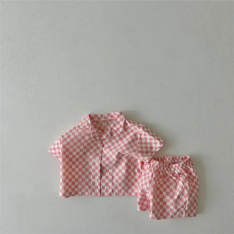 Summer Baby Girl Two-piece Clothes Set Muslin Checkboard Short Sleeve Infant Girl Top And Shorts Suit Sweet Thin Tee Shorts Sets 250319