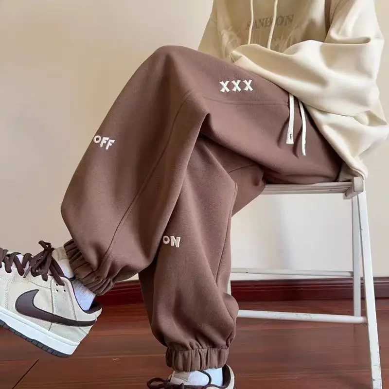 Winter Thickened Fleece Mens Pants Warm Casual Embroidery Letter Fleece Liner Thick Trousers Outdoor Thermal Warm Sweatpants X250319