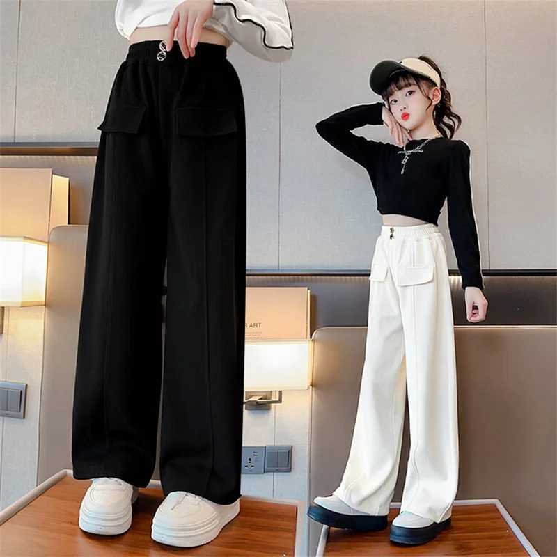 Girls Wide Leg Pants Kids Fashion Loose Pants Children Straight Sweatpants 2023 High Waisted Spring Autumn Casual TrousersT250318