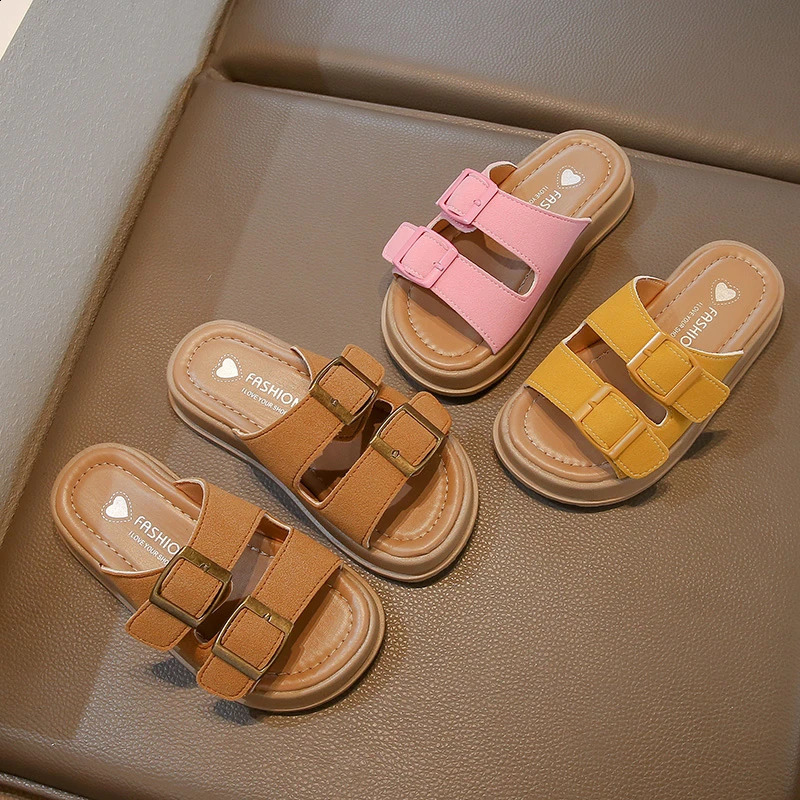 Girls slide platform suede buckle leisure beach summer childrens slide vacation trend anti slip slide comfortable childrens sandals 250318