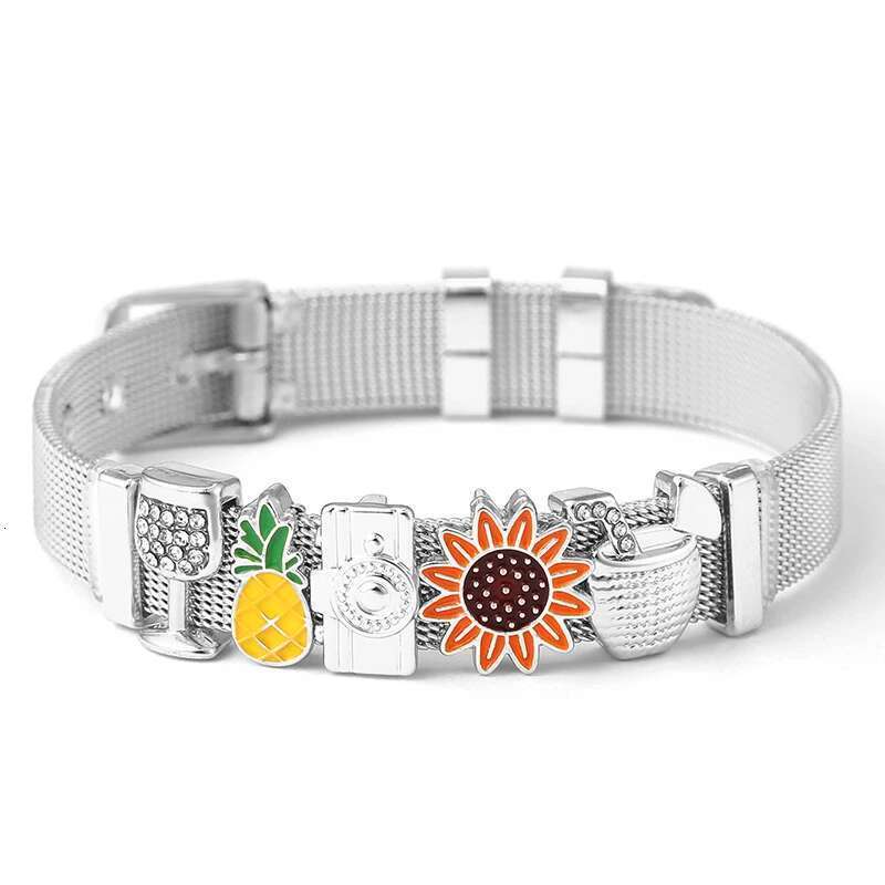10mm Summer Vacation Series Beads Charm Bracelets DIY Stainless Steel Mesh Keeper Bracelets Mujer For Women Men Jewelry Gift