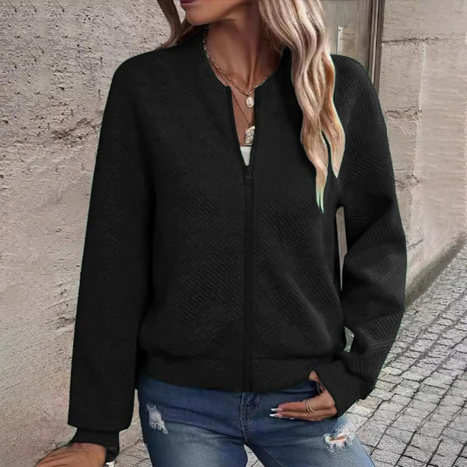 Women Long Sleeve Half Turtleneck Elegant Zipper Bomber Lightweight Casual Office Wear Slim Cardigan Coats Winter 250317