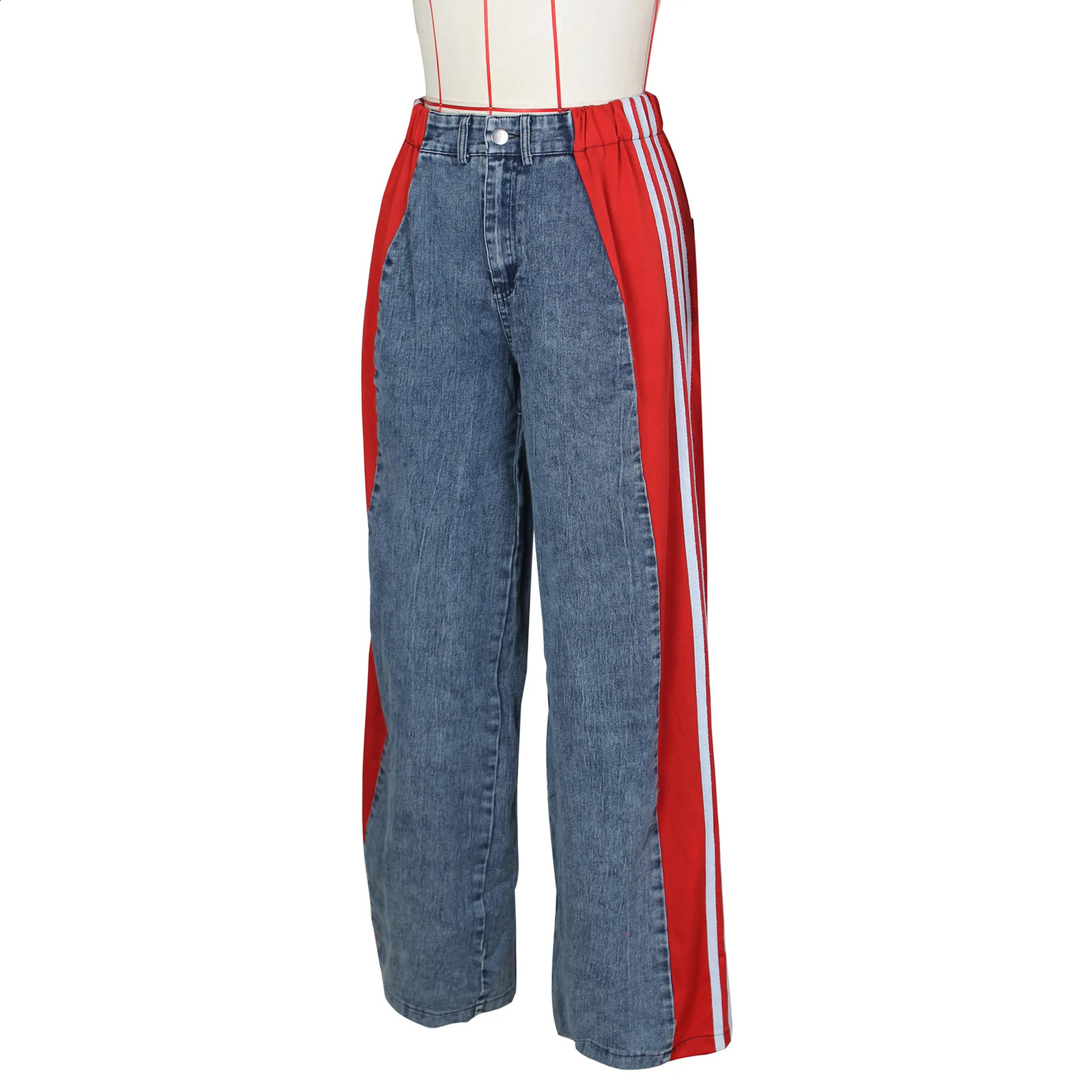 Fashionable womens jeans summer loose patch work high waist comfortable street can wear casual wide leg pants 250317
