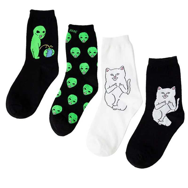 Fashionable unisex cartoon cat art fun alien planet comfortable autumn creative warm cotton Halloween party socks X250319