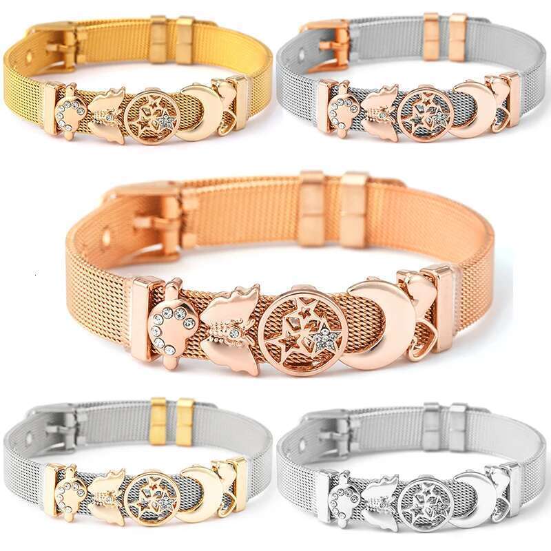 New 10mm Heart Star Beads Charm Bracelets DIY Stainless Steel Mesh Keeper Bracelets Pulseras Mujer For Women Men Jewelry Gift