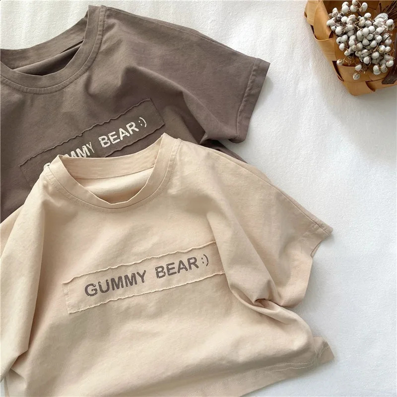 Children Letter Printed T-shirt Kids Loose Casual Boy Short Sleeves Tops Baby Girl Cotton Tees Infant T-shirt Sport Clothes 250319