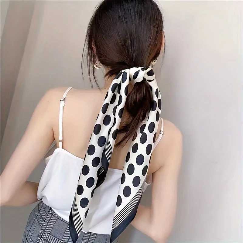 Black white polka dot square scarf elegant style thin silk neck scarf casual decorative headband X250319