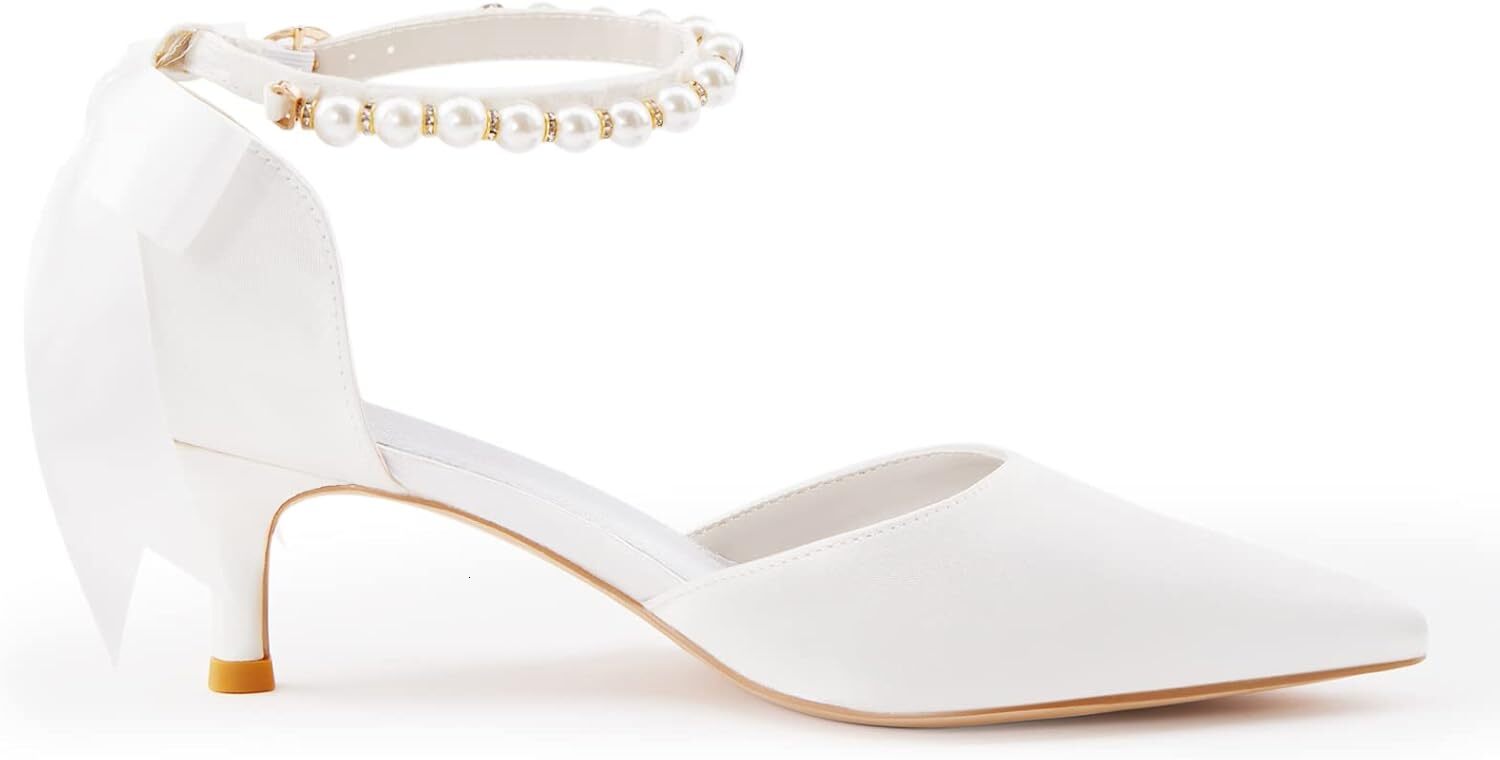 2025 New Designer sandals Women's pearl ankle strap high heels low heels D'Orsay satin back strap high heels pointed wedding party dress sho