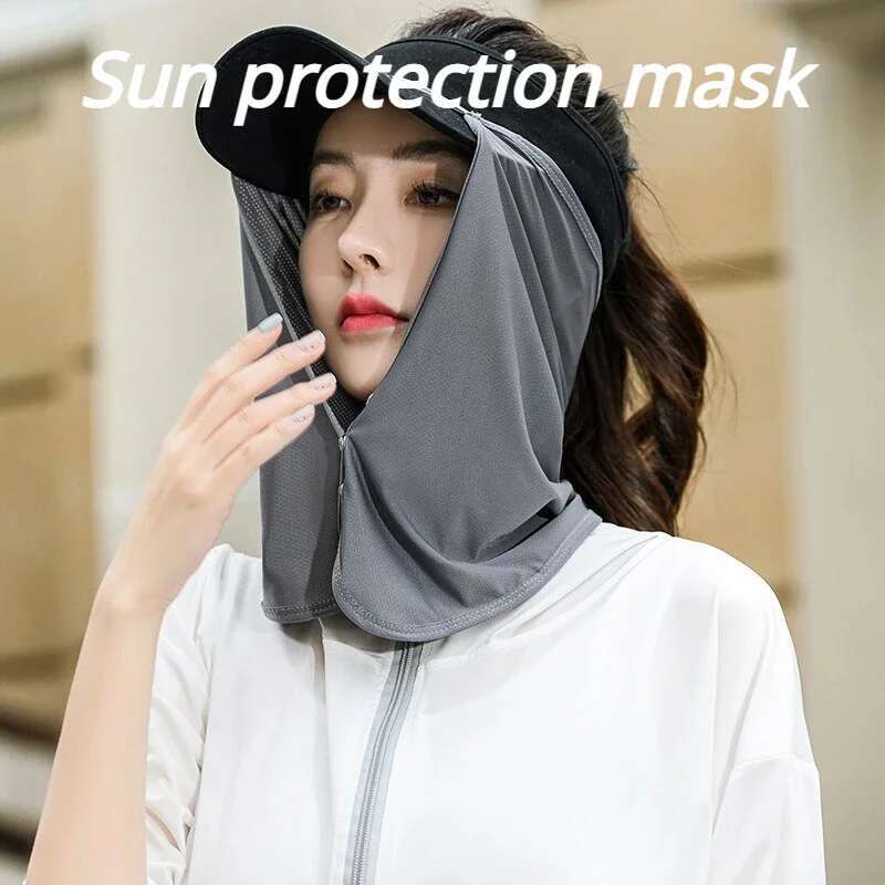 Sun Protection Hat Curtain Female Outdoor Climbing Riding Fishing Anti-Mosquito Anti-Uv Ice Silk Mask Cap Summer Hats For Women