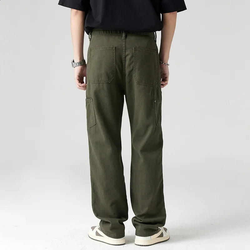 mens casual straight wide leg cargo winter wool lining warm cotton loose style carpenter street clothing 250319