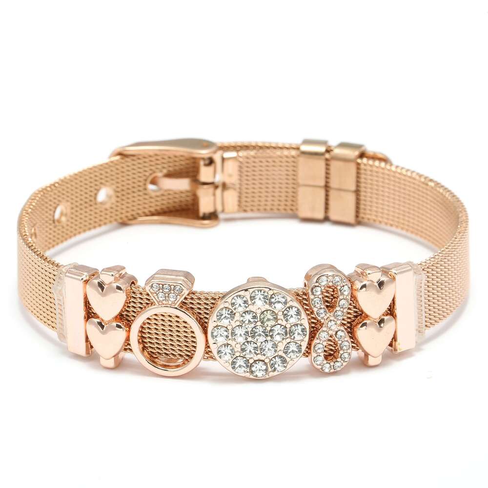 Silver Color Stainless Steel Mesh Bracelets Original DIY Crystal Crown Heart Beads Keeper Bracelets For Women Men Jewelry Gift