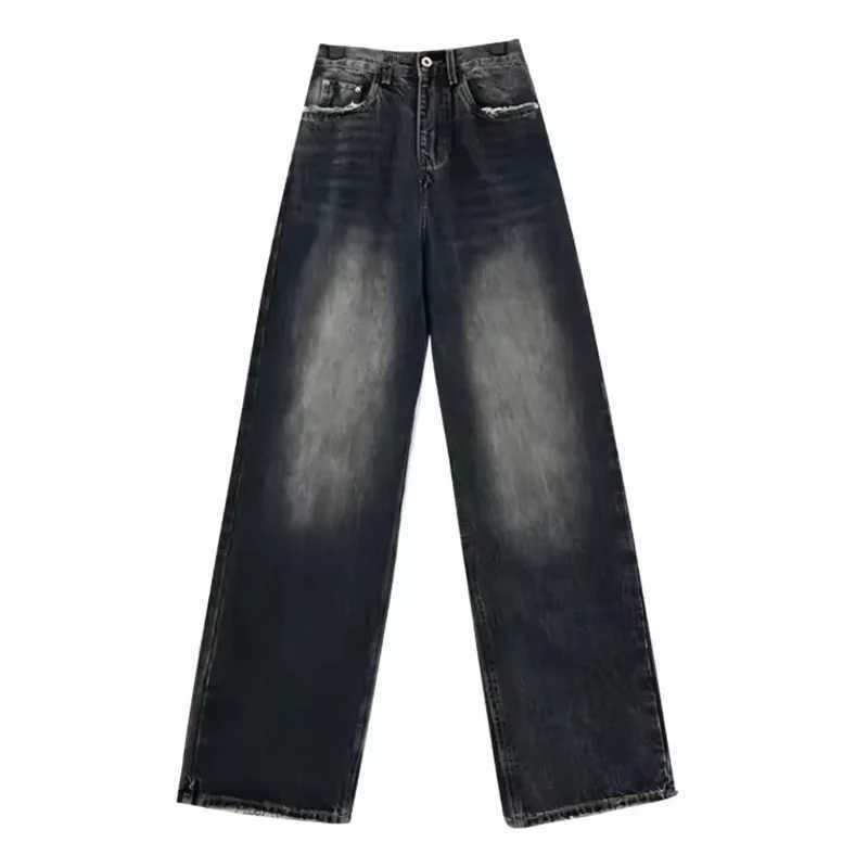 New Y2K bagged jeans womens streetwear retro fashion autumn high waisted pants loose wide leg denim Trousers womenT250319