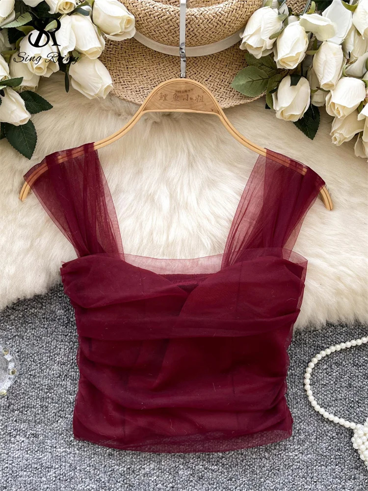 SINGREINY Sweet Gauze Female Sexy Camisole Sleeveless Short Elastic Sheath Camis Women Korean Style Fashion Streetwear Camisole 250319