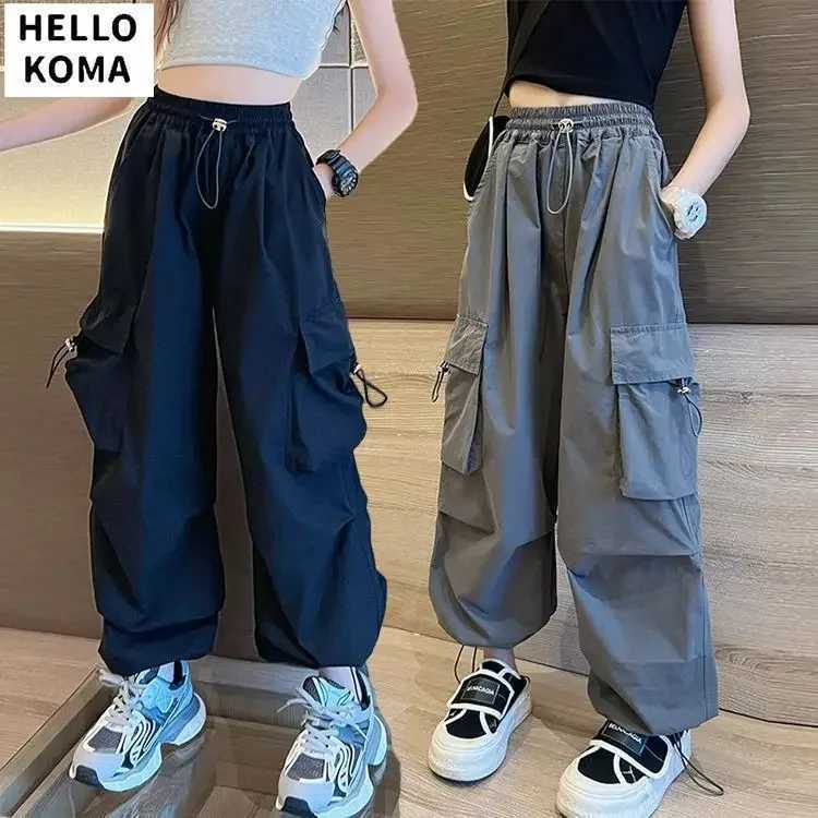 Teen Girls Joggers Pants Loose Casual Fashion Children Straight Trousers Pockets Design Trendy Cool Streetwear Kids Pants 5-14YsT250318