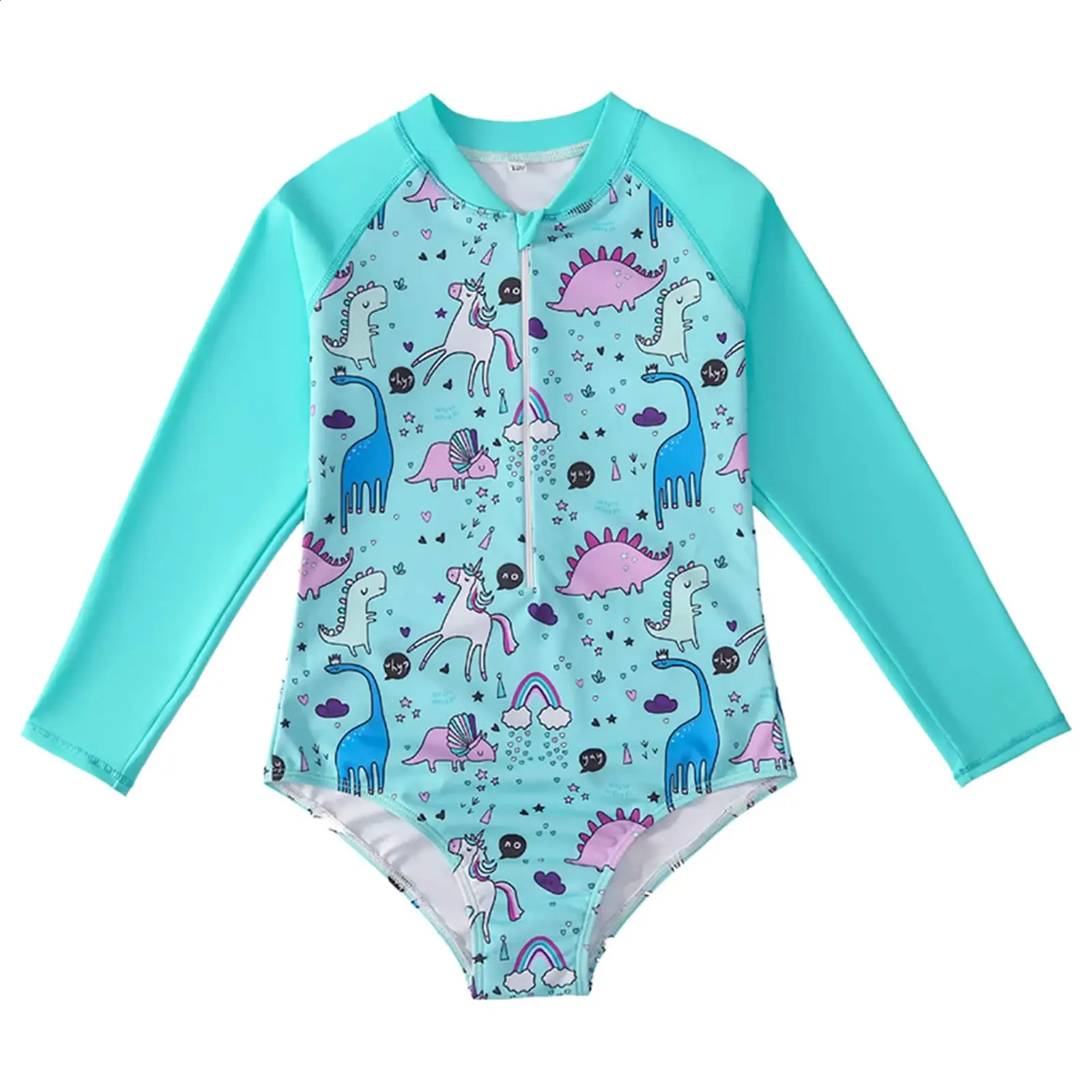 Swimming Suit for Kids Girl Kids Girls Swimming Jumpsuit Swimwear Long Sleeve Front Zipper One-piece Suit Beach Bathing Bodysuit 250319
