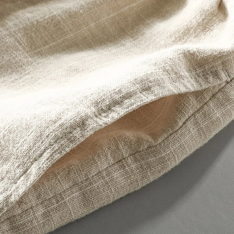 Summer Cotton Linen Shorts Pants Men Casual Sold Color Breathable Comfortable Striped Drawstring Man Holiday Beach Thin Shorts 250317