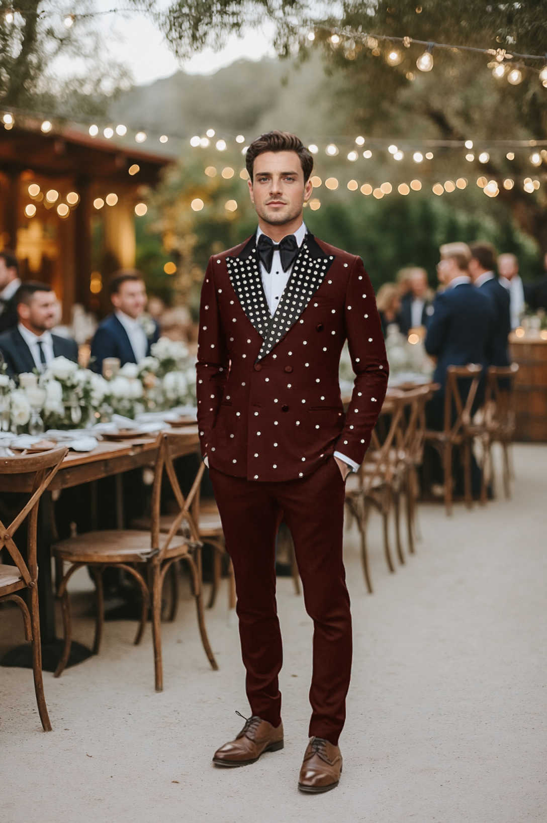 Handsome Beads Groom Wedding Wear Classic Fit Double Breasted Mens Party Banquet Birthday Pants Suits 2 Pieces Customized