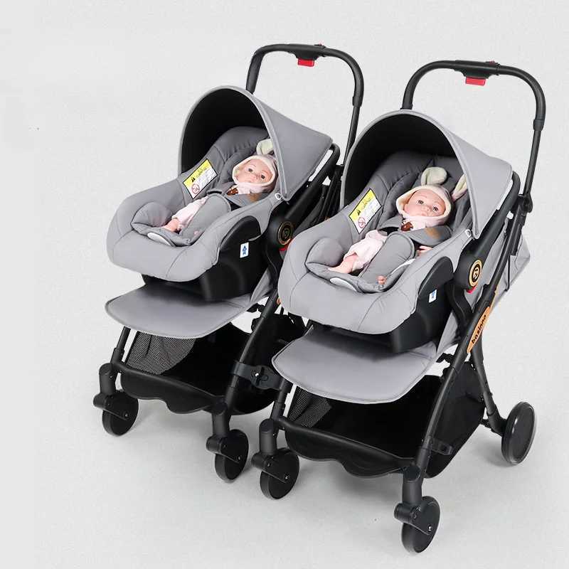 Twin baby strollers with car seats 0-3 young weight baby strollers 3-in-1 four-wheel shock-absorbing folding Z250319