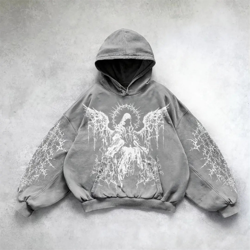 Harajuku hoodie skull y2k tops oversized sweatshirt goddess print hoodies women goth couples goth streetwear gothic clothes 250318