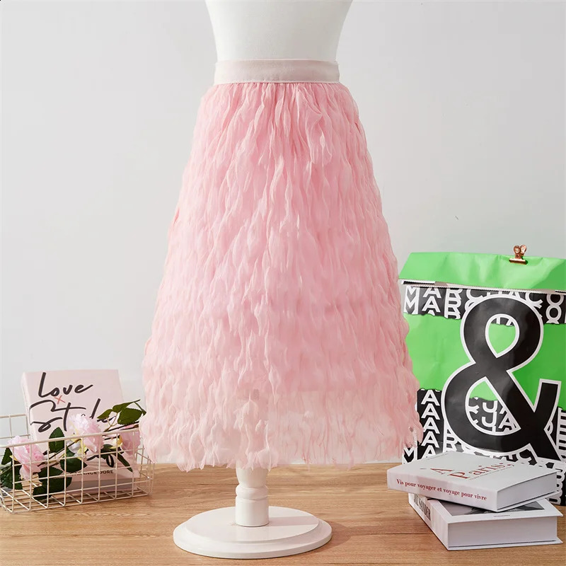 Girls Ruched Waves Skirt For Children Sweet Long Skirt Childrens Wear Causal Petty Femme Lovely Girls Clothing 250319