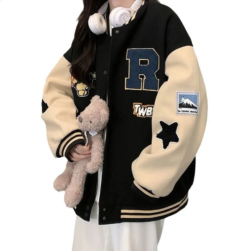 autumn and winter apron baseball shirt American womens retro loose sweater jacket 250317
