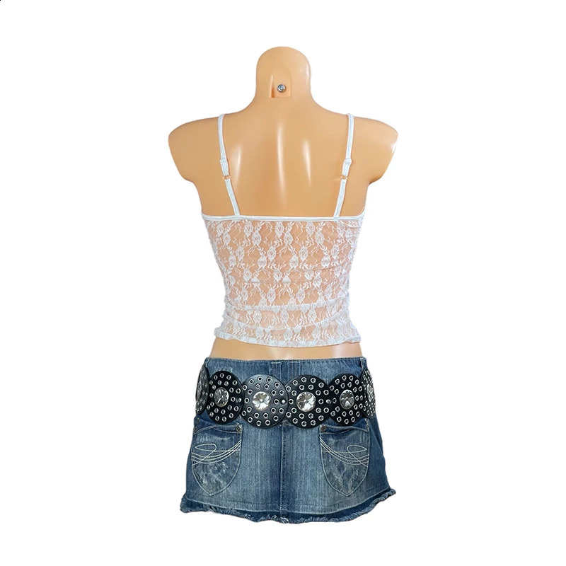 Floral Lace Mesh Sheer Camis 90s Vintage Spaghetti Strap Top Women Summer Sleeveless Vest Y2K Fairycore Backless Crop Tops 250319