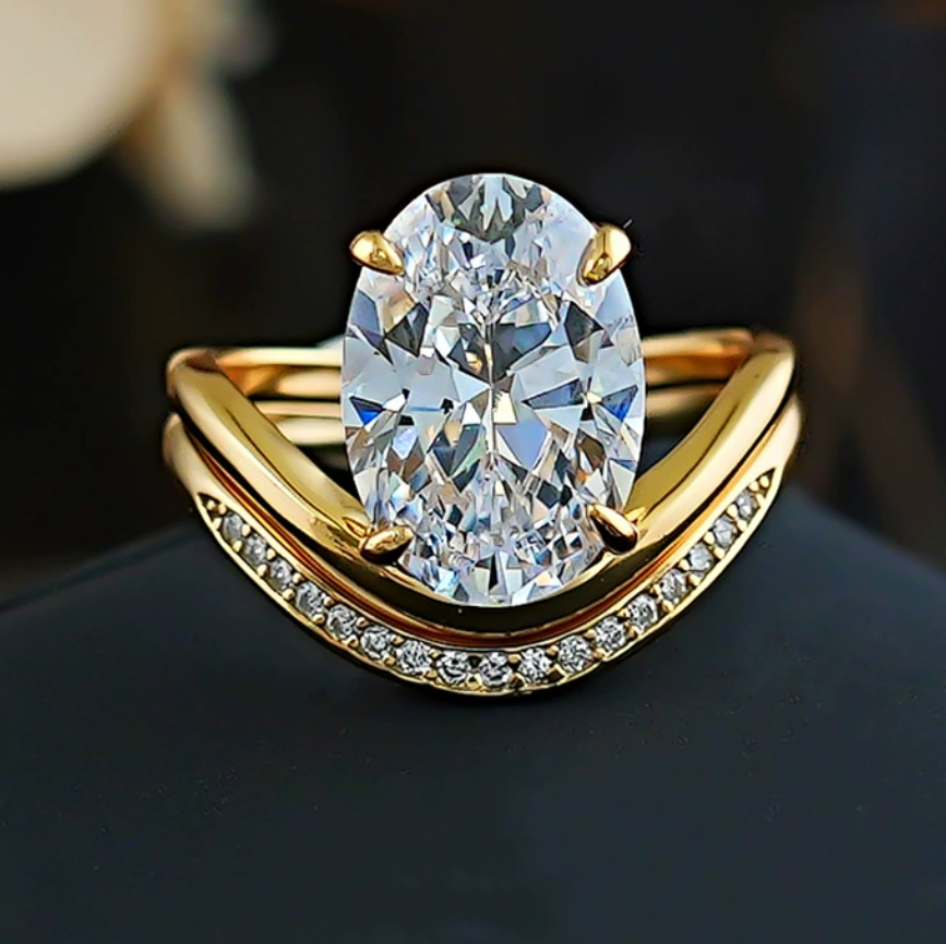 2025 Choucong Brand Top Sell Wedding Rings Elegant Deluxe Jewelry Real 100% 925 Sterling Silver 18K Gold Oval Cut White Moissanite Diamond Women Coupl