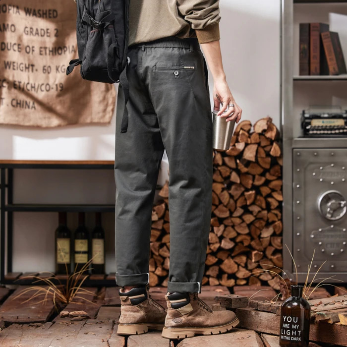 2025 mens straight pants elastic waist Chino Trouser freight casual cotton spring Korean golf suit 250319