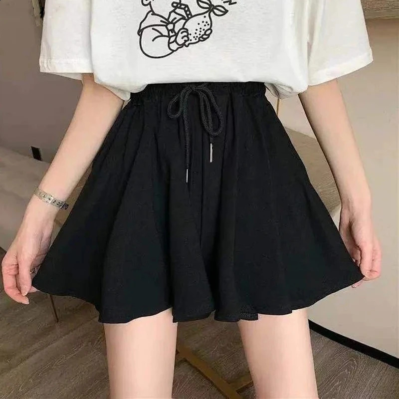 MEXZT 5Xl Summer Shorts Skirts Women Elastic High Waist Casual Wide Leg Shorts Korean A Line Loose Mini Skirt Black Short Pants 250319