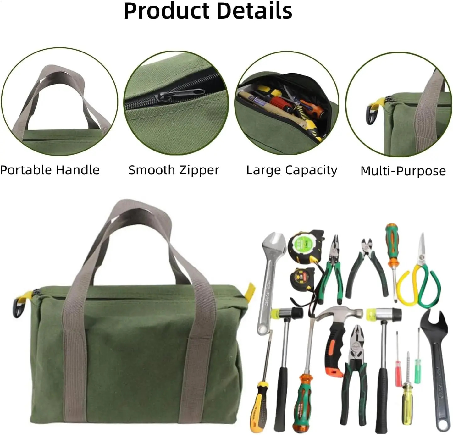 Wide mouthed tool bag canvas heavy storage large capacity tote 250317