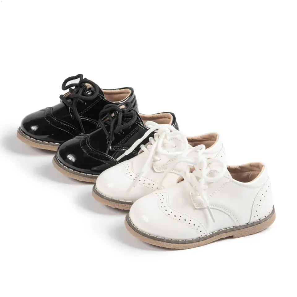 Retro leather classic PU shoes baby boys and girls lace casual childrens anti slip 250319