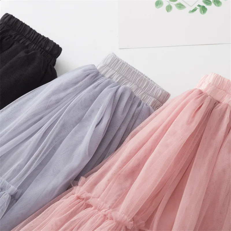 Kids Skirts For Girls Cotton Lace Tutu Pleated Skirt Black Pink Gray Childrens Clothing 4 6 8 10 12Y Pettiskirt Party Clothes 250319