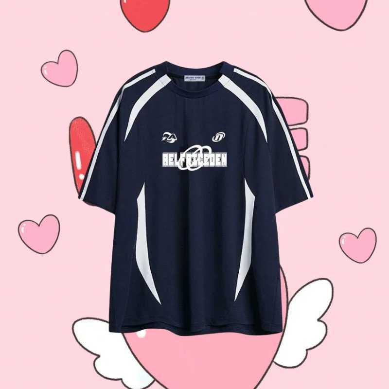 Color Clashing Embroidery Flame Short Sleeve Hipster Design Niche T-shirt Creative Abstract Casual(one size larger loose fit)T250318