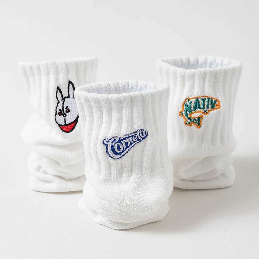 Socks 3 pairs womens embroidered ankle socks cartoon cotton sports socks mens fashion Japanese style X250319