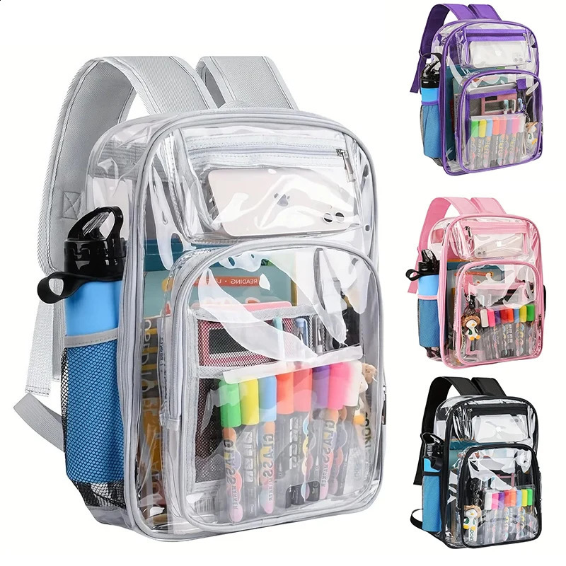 Clear Backpack Large Heavy Duty PVC Transparent Backpack See Through With Reinforced Straps Backpack Clear Bookbag for School 250314